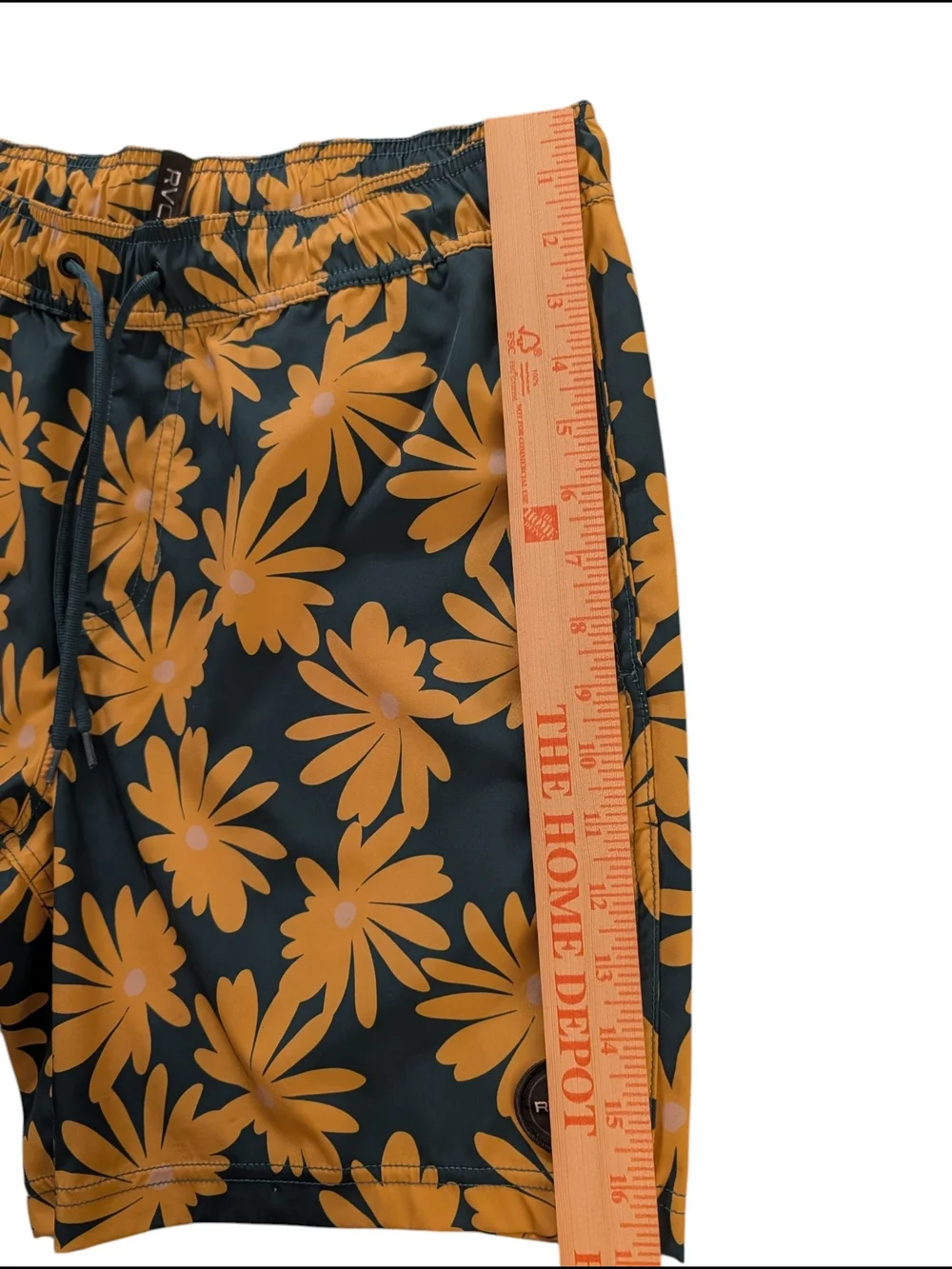 RVCA Swim Trunks Mens Medium Green Yellow Floral Daisy Boardshorts Shorts M